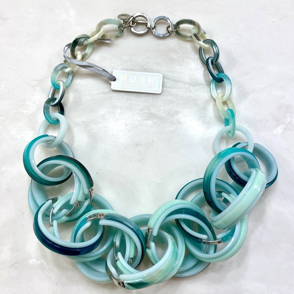 RUSH Aqua & Teal Resin Link Statement Necklace